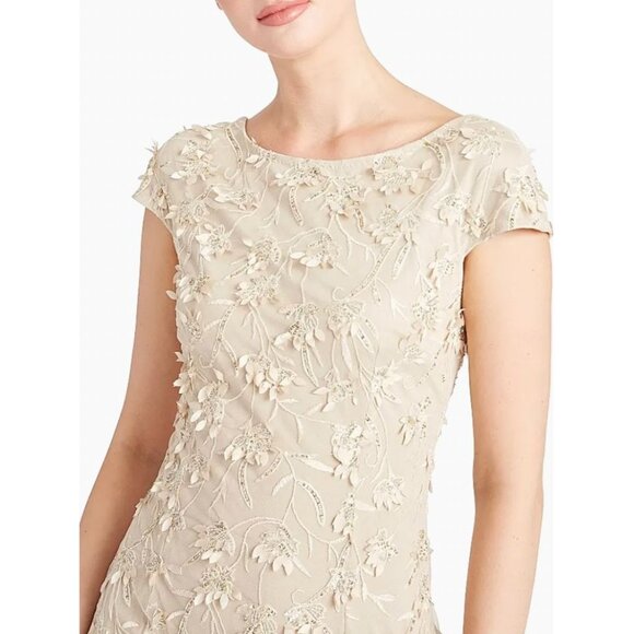 NWT Theia Chrisley Petal Beaded Cocktail Dress Champagne Sz 0 $895 [jb] - Picture 5 of 16